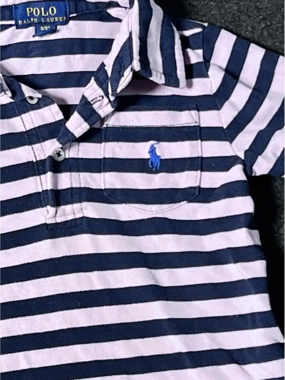 Polo Ralph Lauren Polo Shirt Girls 3T Pink Blue Stripe EUC S/S Cotton